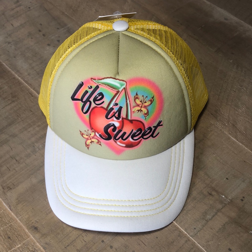 Forever, 21 Baseball Hat Life is Sweet Beach Cap with 🦋🌈🍒 NWT